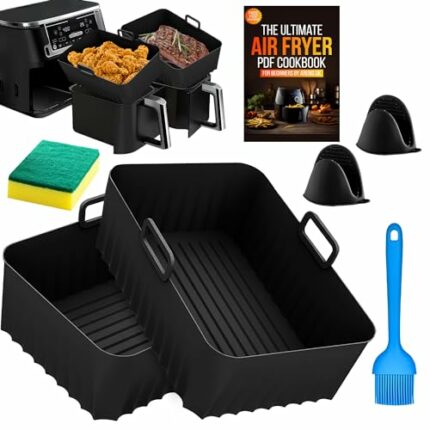 ARENIS UK Extra Large Silicone Air Fryer Liners [Pack of 7]-Reusable, Fits 7.5L+ Size air fryers- Tower/Ninja Air Fryer Dual Accessories - Air Fr