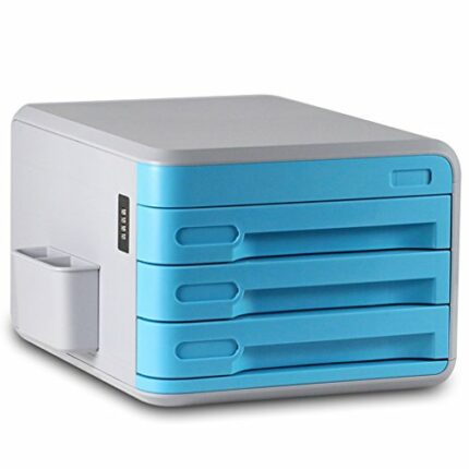 WAOBE 3 Closed Drawer Desk Storage Combination Lock Innovative With Drawer Desktop Organizer Home Office Archive Filing Cabinet For Documents, Pa