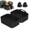 2PCS Silicone Pot for Ninja AF300/AF400UK Dual Air Fryer, Silicone Air Fryer Liners Double Air Fryer Silicone Air Fryer Basket, Air Fryer Rack Ac