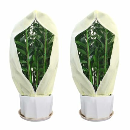 2PCS Plant Fleece Frost Protection Jackets, 80x120CM Garden Fleece Frost Protection for Plants with Zipper Drawstring, Plant Covers for Potted Pl