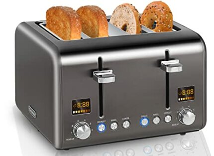 SEEDEEM 4 Slice Toaster, Stainless Steel Bread Toaster with LCD Display, 7 Shade Settings, Extra Wide Slots with Cancel/Bagel/Defrost/Reheat Func