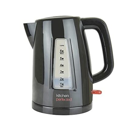 KitchenPerfected Quiet Rapid Boil Eco-Friendly Cordless Kettle - 3000w, 1 cup boil, 1.5 Litre (6 cups), Removable Filter - Black - E1526BK