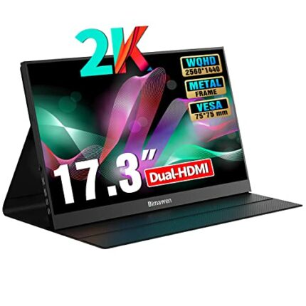 Bimawen 17.3 inch 2K Portable Monitor IPS 2560x1440 100% sRGB HDR FHD FreeSync,Dual HDMI USB Type-C Monitor,PS4/Switch/PC/Mac/Compatible,Built-in