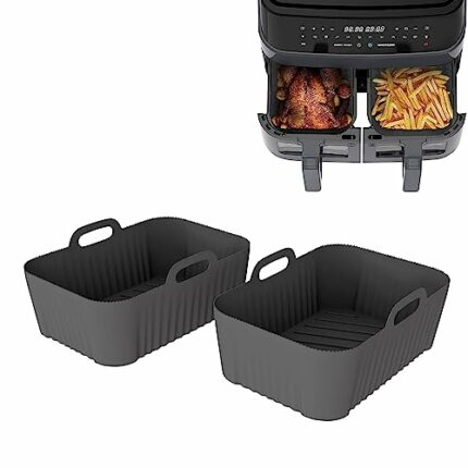 LOBUK 2PCS Silicone Air fryer liner for Ninjas Dual Air Fryer, Reusable Double Air Fryer Silicone Air Fryer Basket BPA Free Air Fryer Rack Access