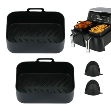 AIR FRIEND 2PCS Air Fryer Silicone Pot Basket For Ninja Dual Air Fryer + 2PCS Heat Protective Gloves | Air fryers Dual Basket | Silicone Air Frye