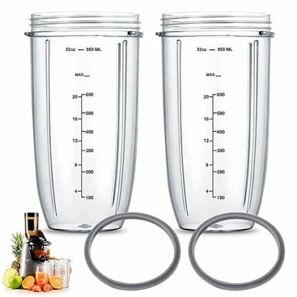 2PCS 32OZ Cups for Compatible with 900W, Cup Replacement Ninja Blender, Blender Cups with 2 Rubber Gaskets, Blenders Mixer Juicer Replacement Par