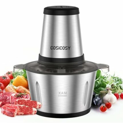Food Processor, Cosicosy 2L Meat Grinder with 4 Durable Blades, 2 Speed Adjustable Food Grinder Stainless Steel Food Chopper for Meat, Salad, Sau