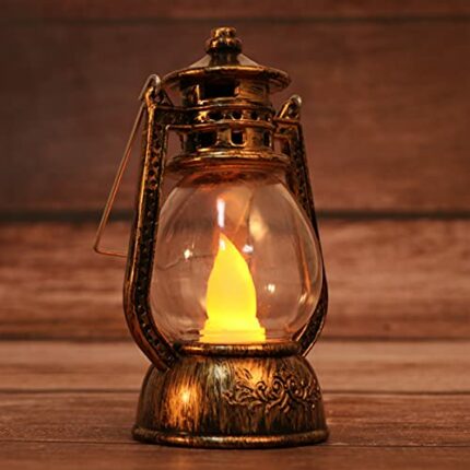 Mobestech Led Hurricane Lamps Portable Battery Operated Storm Lantern Retro Bronze Oil Lamps for Home Bar Garden Camping
