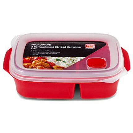 Good 2 Heat Plus Microwave Rect 2 compartment divided container 1.3L, Red