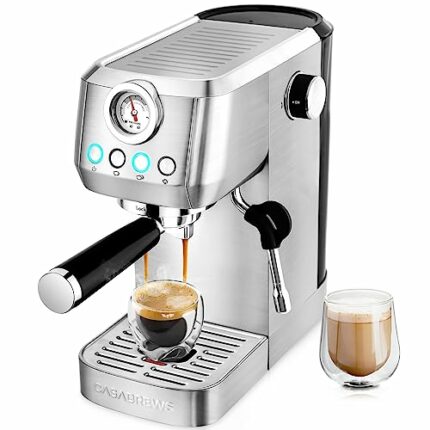 CASABREWS Coffee Machine 20 Bar, Stainless Steel Espresso Machine With Steam Milk Frother, Professional Espresso Coffee Maker Cappuccino Latte Ma