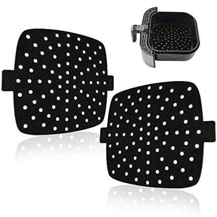 MATI 2PCS Reusable Air Fryer Liners, Non Stick Surface, Large Air Circulation Holes, Tags to Remove Liner, Easy to Clean, Thick Durable Premium M