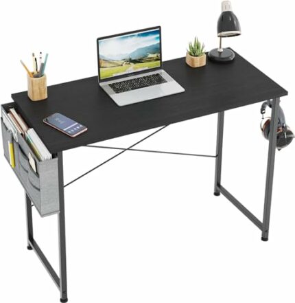 COTUBLR 31 Inch Computer Desk, Home Office Desk, Simple Modern Small Desk for Bedroom, Writing Desk with Storage Bag, Study Table for Students, B