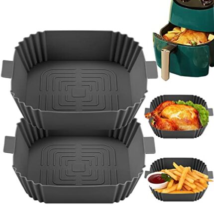 Air Fryer Liners-Square Silicone Air Fryer Liner Reusable,2pcs Air Fryer Silicone Liners Accessories Reusable Airfryer Liner Non-Stick Baking Pap