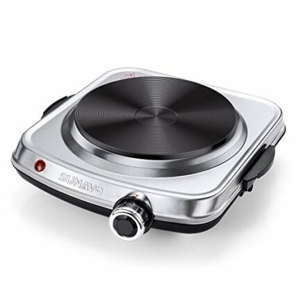 SUNAVO 1500W Hot Plates for Cooking, Electric Single Burner with Handles, 6 Power Levels Stainless Steel Hot Plate for Kitchen Camping RV and Mor