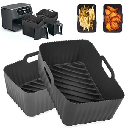 Silicone Air Fryer Liners for Ninja Foodi Air Fryer AF300UK, AF400UK, 2Pcs Ninja Foodi Dual Zone Air Fryer Accessories, Reusable Silicone Dual Ba
