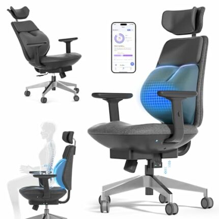 backrobo Smart Ergonomic Home Office Chair, Automatic Massage Lumbar Support and App-Controlled,3D Armrests, Executive Desk Chair with Adjustable
