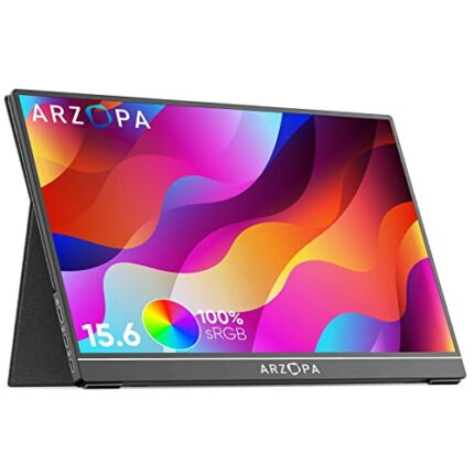 ARZOPA Portable Monitor, 15.6" 100% sRGB FHD 1080P Portable Laptop Monitor with USB C HDMI, IPS Eye Care Screen with Smart Cover for Mac PC Lapto