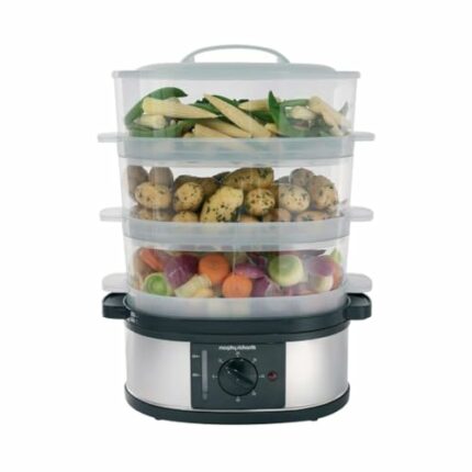 Morphy Richards 48755 3 Tier Food Steamer Three Tier Stainless Steel Food Steamer, Black