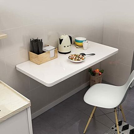 GTYT Kitchen Breakfast Bar Table, White | Computer Workstations for Home Office Work | Wall Mounted Folding Wall Table | Fold-down Desk for Bedro
