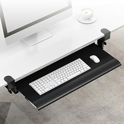WANGFENG Under Desk Keyboard Tray, Ergonomic Adjustable Keyboard and Mouse Drawer Platform no Screw Into Desk Perfect for Home or Office