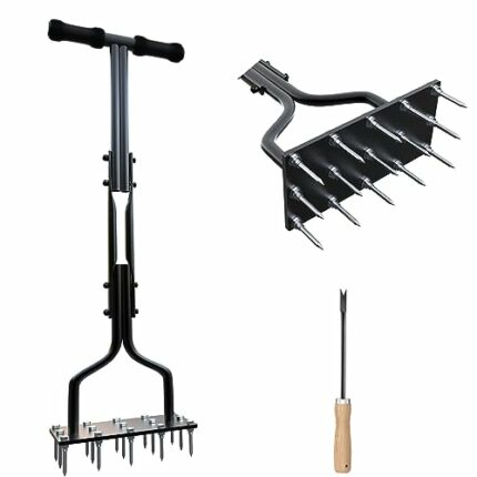 vanpein Lawn Aerator, Lawn Spike Aerator Manual Tool with 15 pieces 6cm Solid Steel Spikes, Garden Grass Aeration, and Soil Aerating Tool with Cl