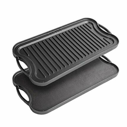 nuovva Cast Iron Griddle Plate for Gas Hob and BBQ Griddle pan Double Sided Pre-Seasoned, Grill Plate Tray, for Healthy and Delicious Cooking, Fl