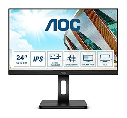 AOC Q24P2Q - 24 Inch QHD Monitor, 75Hz, 4ms, IPS, USB Hub, Height Adjust, Flicker Free, Pivot (2560x1440 @75Hz, 250cd/m², HDMI 1.4 x 1, DisplayPo