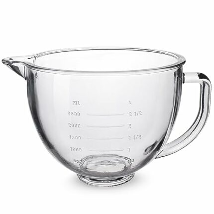 Glass Mixing Bowl 5 QT, Mixing Bowl for KitchenAid 4.5 and 5 Quart Tilt-Head Stand Mixers, Stand Mixer 5 Quart Fits Artisan KSM150, RRK150, KSM10