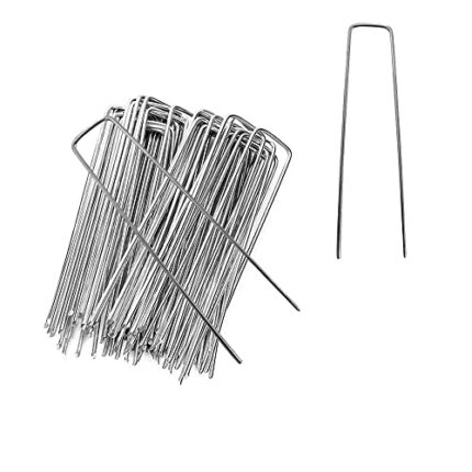 Garden Pegs Stakes for Netting Anti-corrosion U-Shaped Ground Pegs for Membrane Pegs Tent Pegs Metal for Artifical Grass. (10, Silver)
