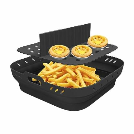 Air Fryer Liner with Divider Pad, Square Silicone Air Fryer Liner, Food Safe Non Stick Air Fryers Basket Oven Accessories, Reusable Replacement o