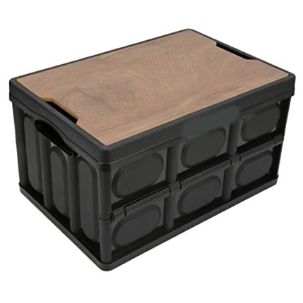 Alomejor 30L Foldable storage box,Multifunctional Car folding box Waterproof Storage Box with Wooden Panel for Outdoor(Black) Camping storage
