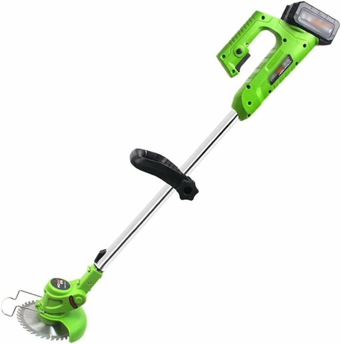 Battery Grass Cutter, Household Small Portable Rechargeable Weeder, Multifunctional Electric Lawn Mower 2 Blade Configurations (Color : Green, Si