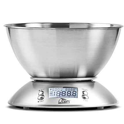Electronic Kitchen Scales, Uten Kitchen Digital Scale with Detachable Stainless Steel Bowl 11lb/5kg, with Ambient Temperature Sensor and Cuisine