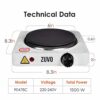 1500w Single Hot Plate - Ring Stove Hob - Portable & with Adjustable Thermostat - Cast Iron Heating Plate - Best for Cooking - Zuvo