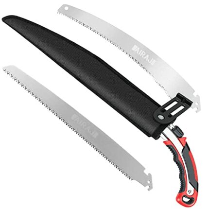 AIRAJ Pruning Saw(520mm) 2 Piece - with Curved/Straight Blade,Non-Slip Rubber Grip - Japanese SK5 Steel - Safe and Secure Blade Lock - One-Touch