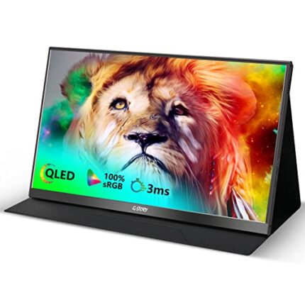 G-STORY 15.6” Portable Monitor, QLED 1080P Laptop Monitor, 100% sRGB Frameless Second Screen, USB C External Monitor Travel Mini HDMI Dual Speake