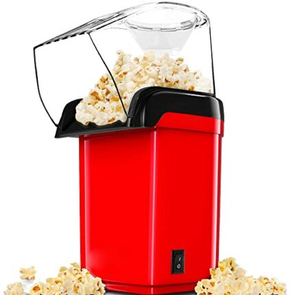 Gadgy Popcorn Machine | Fast Hot Air Popcorn Maker l Healthy, Oil Free/Fat Free l with Measuring Cup and Removable Top Cover l Retro Red Overlay