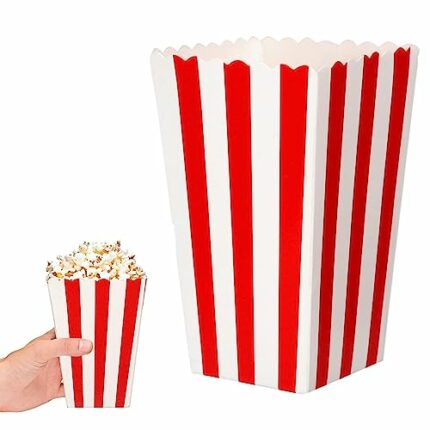 Popcorn Boxes, 10 Pack Striped Paper Mini Cardboard Popcorn Bags Popcorn Boxes Paper Candy Containers for Party, Birthday, Movie Night, Weddings,
