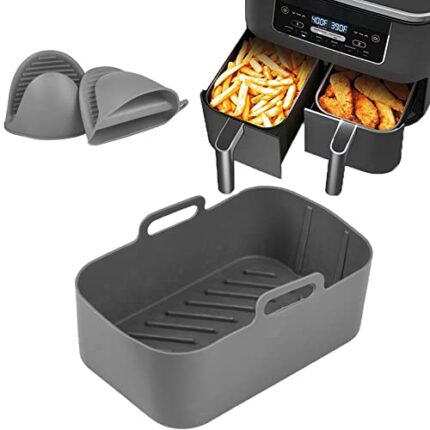 COLEESON Silicone Pot for Ninjas Dual Air Fryer, Reusable Silicone Air Fryer Liner, Silicone Air Fryer Basket, Double Basket Air Fryer Kitchen Ac