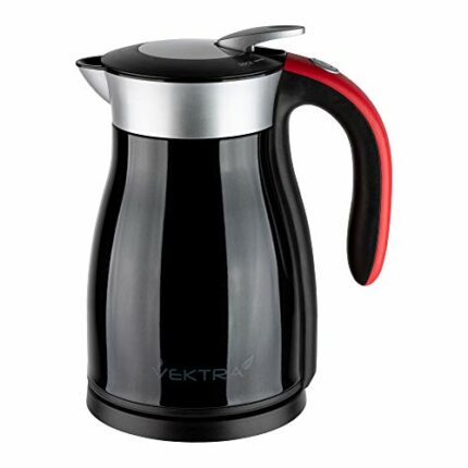 Vektra VEK-1501B Vacuum Insulated Environmentally Eco Friendly Easy Pour Cordless Kettle, 1.5 Litre, Black/Red