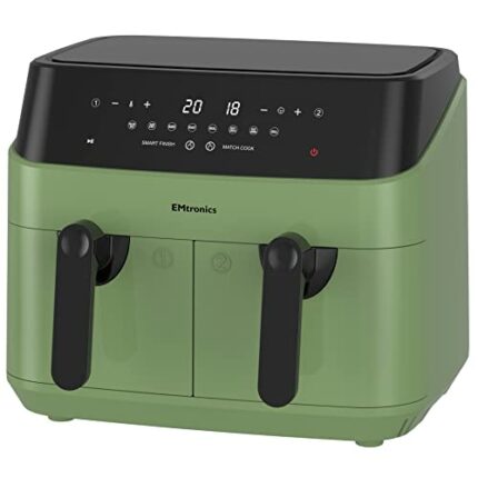 EMtronics EMAFDD9LSG Dual Air Fryer Extra Large Family Size Double XL 9 Litre 8 Adjustable Pre-Set Menus for Oil Free & Low Fat Healthy Cooking,