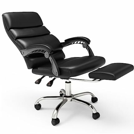 Flamaker Executive Office Chair With High Back & Footrest Support, PU Leather Desk Chair, Ergonomic Large Seat Swivel Desk Chair with Height Adju