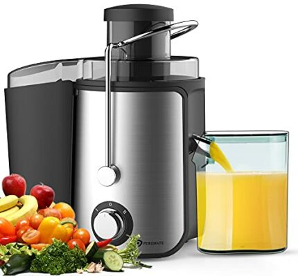 PureMate Juicer Machines, 600W Whole Fruit and Vegetable Juice Extractor, Centrifugal Juicer Machine, Stainless Steel Juicer with Two Speed Setti