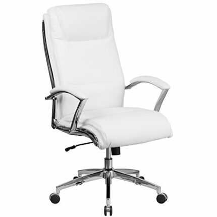 Flash Furniture High Back Designer Smooth Upholstered Executive Swivel Office Chair with Chrome Base and Arms, White, Set of 1