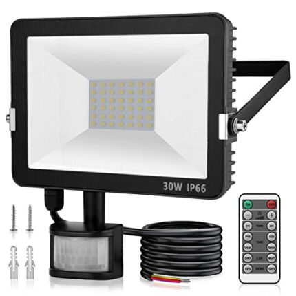 Immver 30W Security Lights Outdoor with IR Remote Control, PIR Motion Sensor, 3000LM 6000K Cool White LED Floodlights, IP66 Waterproof Wall Light