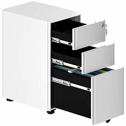 YITAHOME Fully Assembled 3-Drawers Rolling File Cabinet - Lockable Drawers, Home Office Mobile Filing Cabinet with Wheel, Under Desk File Cabinet
