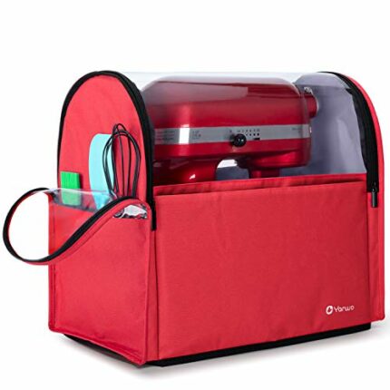 Yarwo Visible Protective Dust Cover for 5.7 and All 7.6 Litre Mixer, Stand Mixer Cover with 3 Zipped Pockets for Extra Kitchen Accessories, Red