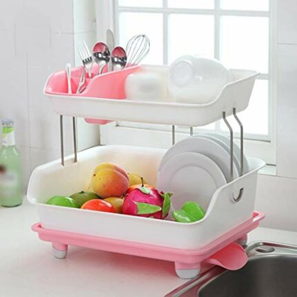 IG Storage Rack Suitable for Kitchen Home Office Living Room，Shelf Pp Material Plastic Dish Rack Drain Shelf Storage Rack Kitchen,Pink