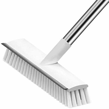 XUXRUS Push Broom Indoor Outdoor Floor Scrub Brush Stiff Bristles,with Adjustable Long Handle 32-46inches for Bathroom, Living Room, Roof, Garage