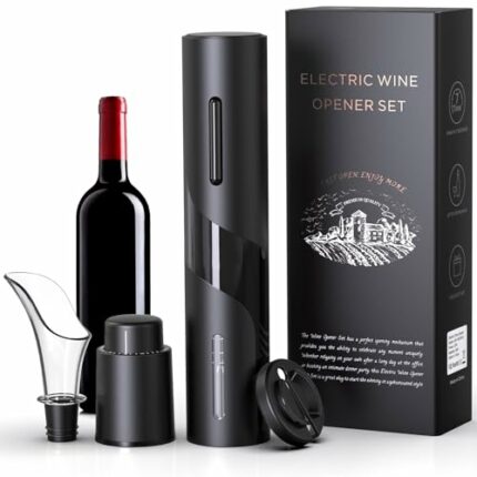 Quntis Electric Wine Bottle Opener with Foil Cutter, Automatic Battery Powered Bottle Corkscrew Opener with LED Light, Cabon Steel with Teflon Ho